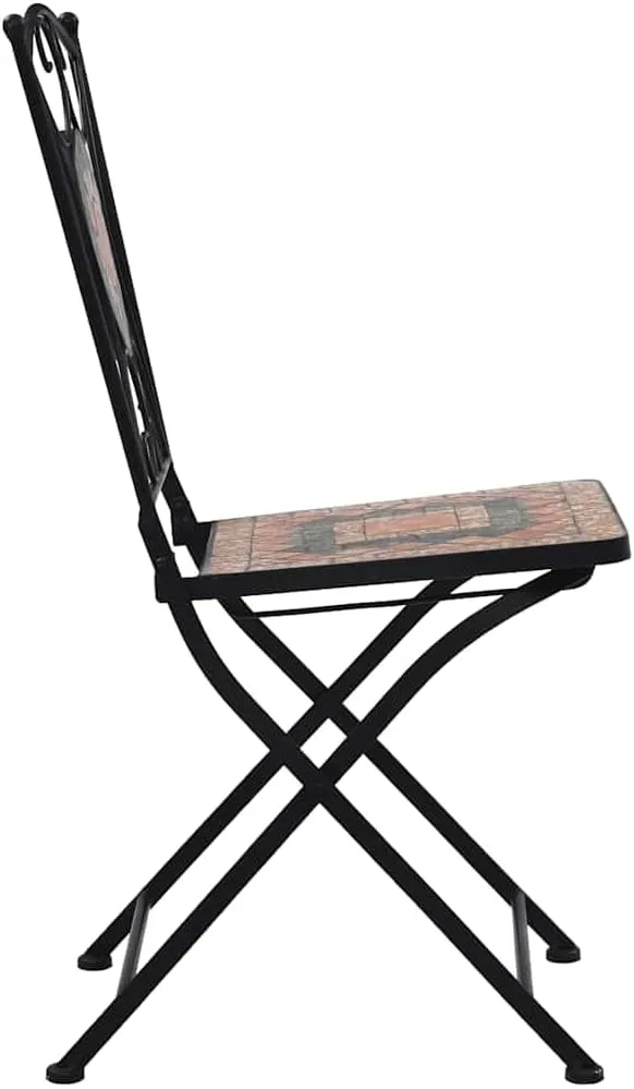 Orange Gray Mosaic Bistro Chairs Set of 2 with Powder Coated Iron Frame Ceramic Seat for Outdoor Patio Garden Balcony Furniture and Decor