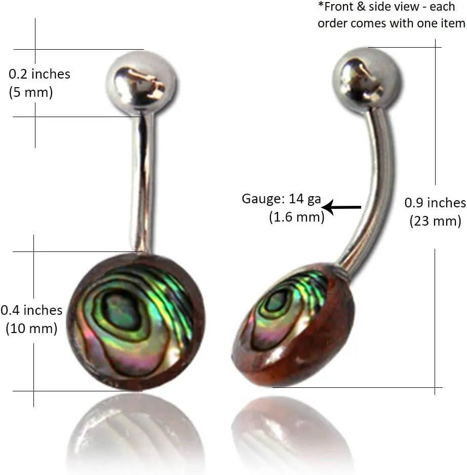 Organic Shell Belly Button Ring Piercing for Women - Navel Belly Button Rings with Surgical Steel - with Abalone, Mother of Pearl, and More