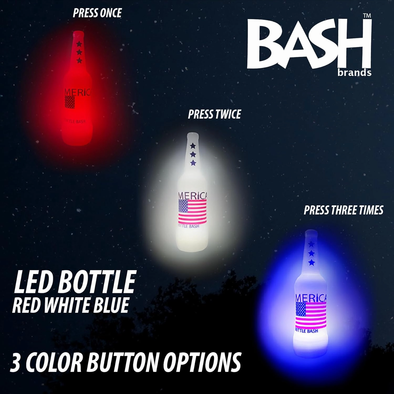 Original Bottle Bash (Beersbee, Polish Horseshoes, Frisbeer) Bottle Set, Unbreakable - Choose Yellow, USA or USA with LED Version