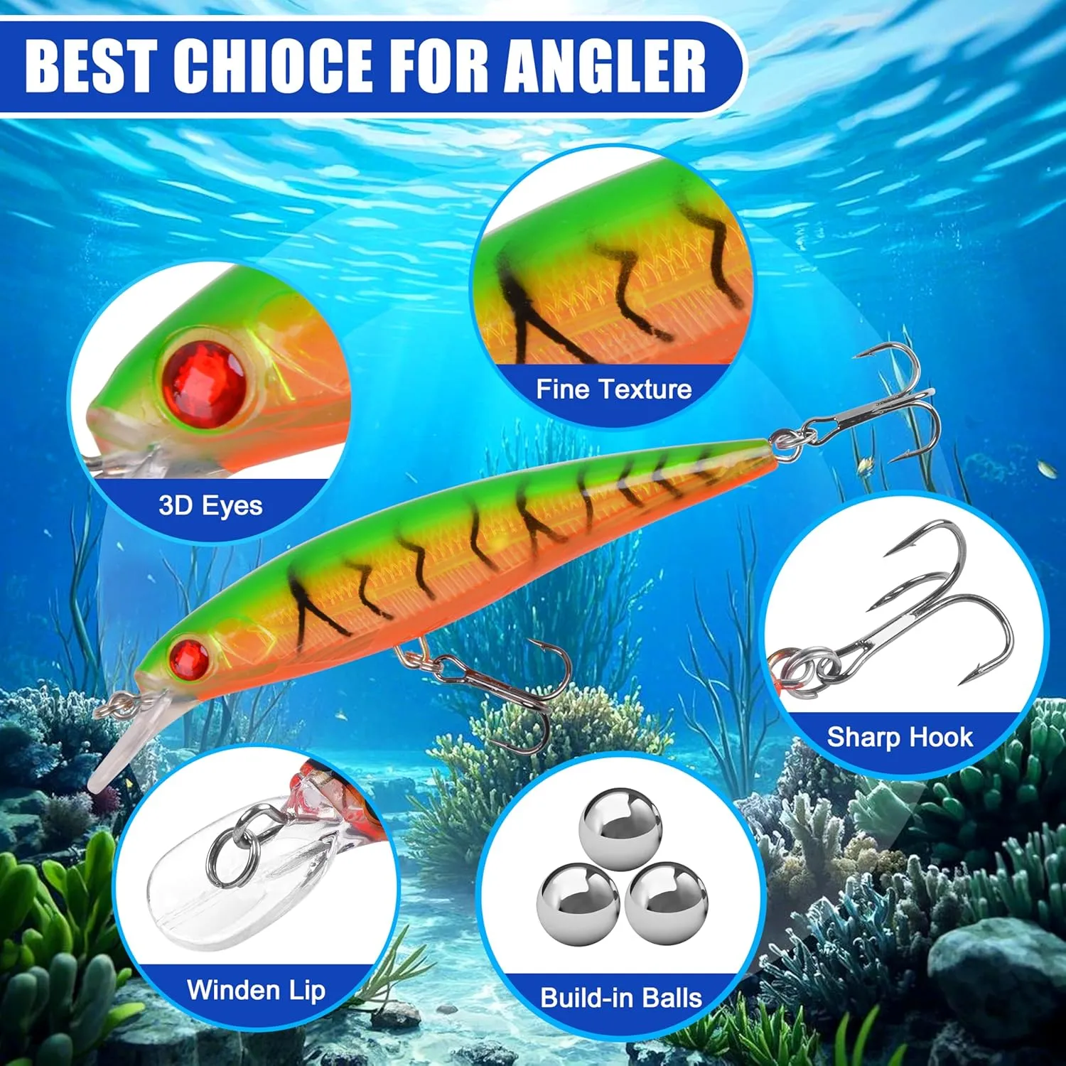 OROOTL Minnow Fishing Lures Jerkbaits Topwater Lures Kit Lifelike Minnows Hard Floating Jerk Baits for Bass Trout Walleye Redfish Saltwater Freshwater Fishing