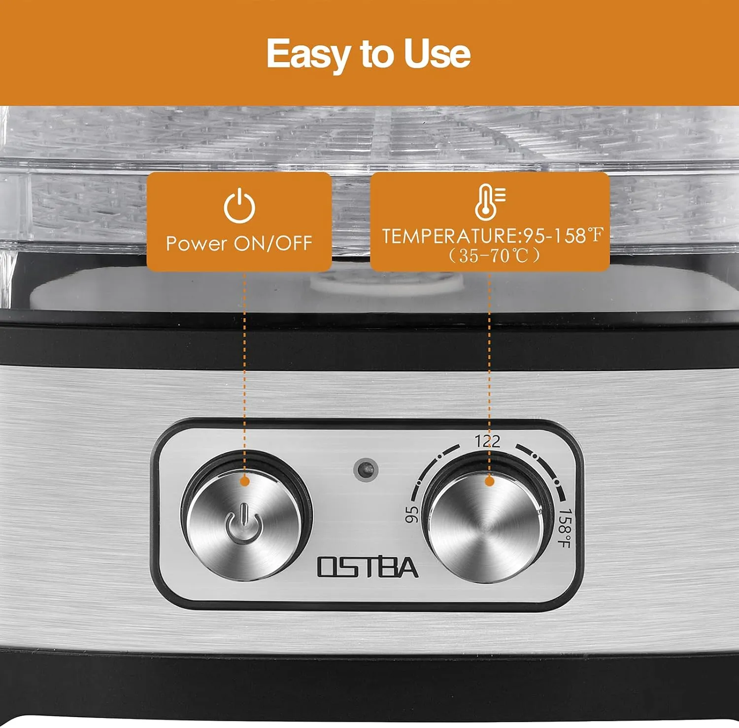OSTBA Food Dehydrator, Dehydrator for Food and Jerky, Fruits, Herbs, Veggies, Temperature Control Electric Food Dryer Machine, 5 BPA-Free Trays Dishwasher Safe, 240W, Recipe Book Included