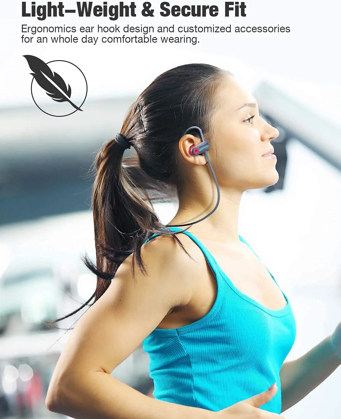 Otium Wireless Bluetooth 5.3 Sport Headphones Built-in Mic in Ear Running Headset with Earhooks 16 Hours Playtime