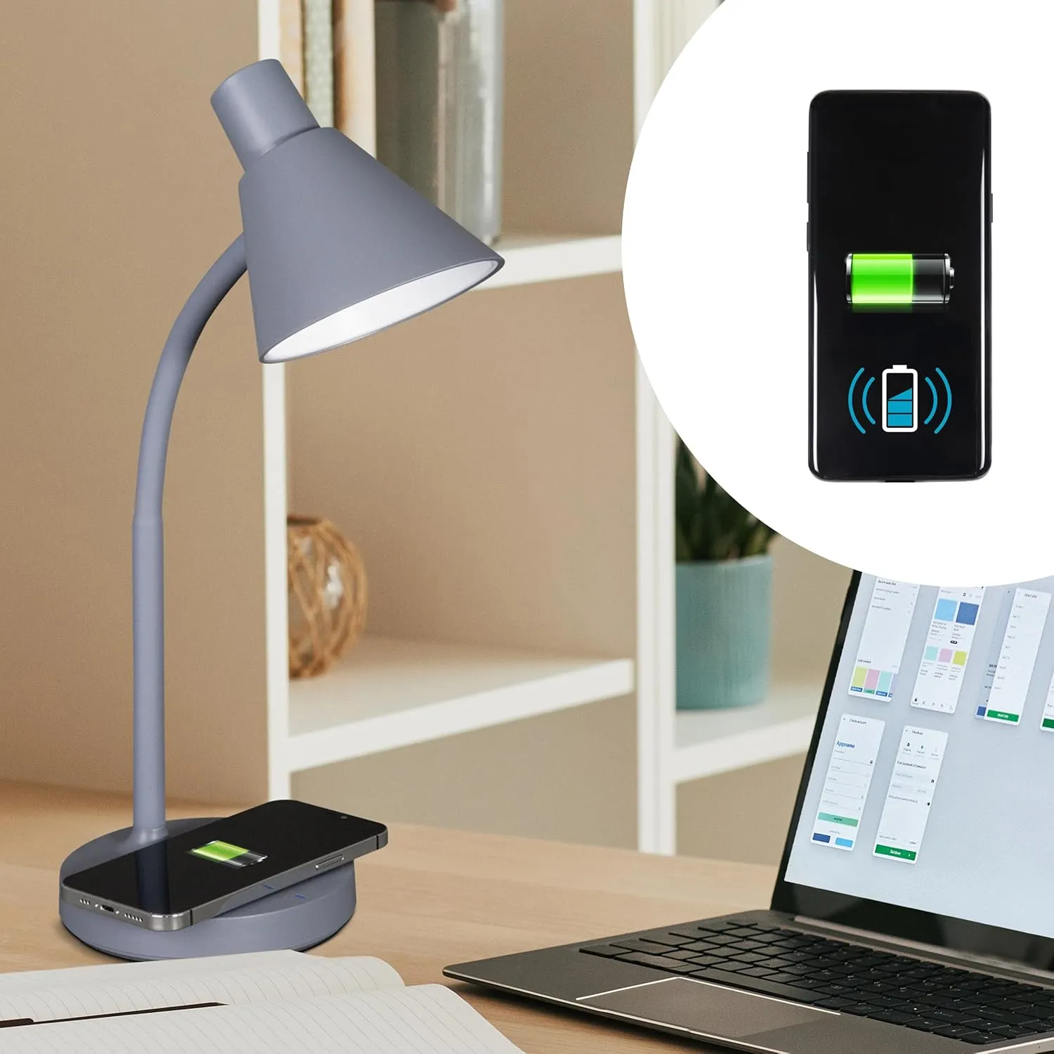 OttLite Twist LED Desk Lamp with Wireless Charging Pad, 3 Color Temperatures, Flexible Neck, Book Light, Table Lamp, Reading Light, Work, Desk Lamps for Home Office or Bedside
