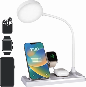 OttLite LED Desk Lamp with Charging Station, Multi-Device Desk Lamp with Wireless Charger, Book Light, Table Lamp Reading Light, Work Light, Desk Lights for Home Office or Bedside