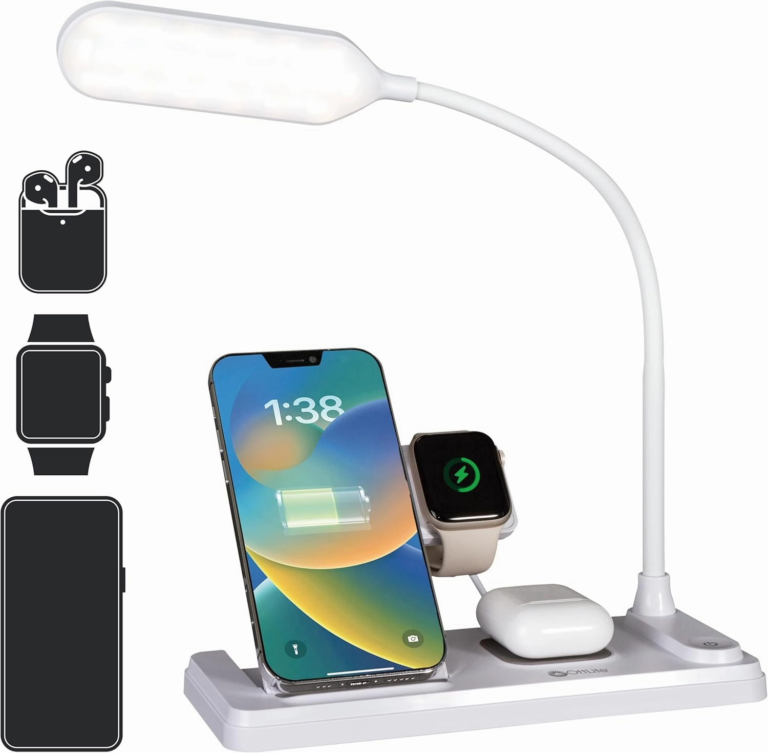 Ottlite LED Desk Lamp with Charging Station, Multi-Device Desk Lamp with Wireless Charger, Book Light, Table Lamp Reading Light, Work Light, Desk Lights for Home Office or Bedside