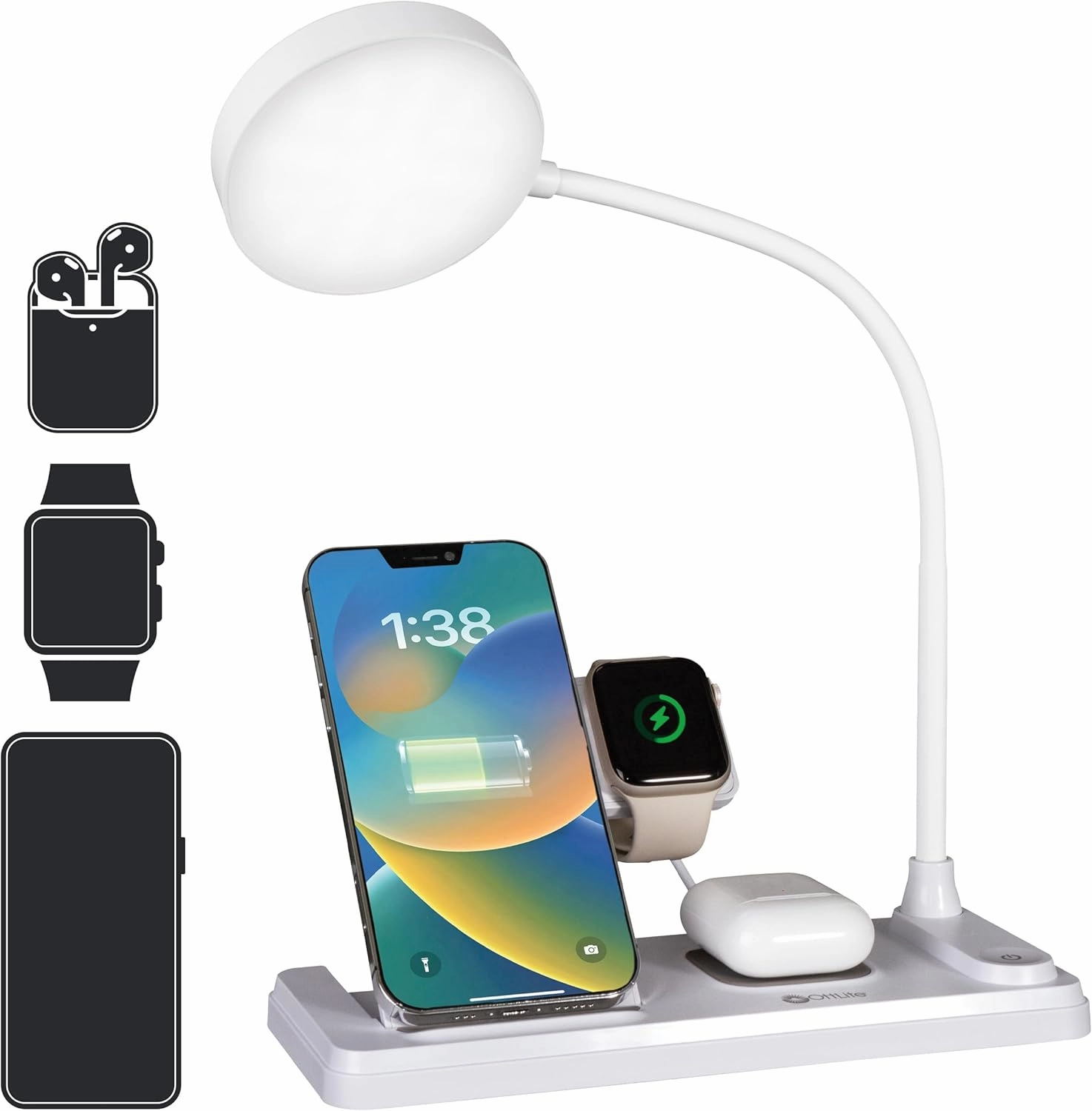OttLite LED Desk Lamp with Charging Station, Multi-Device Desk Lamp with Wireless Charger, Book Light, Table Lamp Reading Light, Work Light, Desk Lights for Home Office or Bedside
