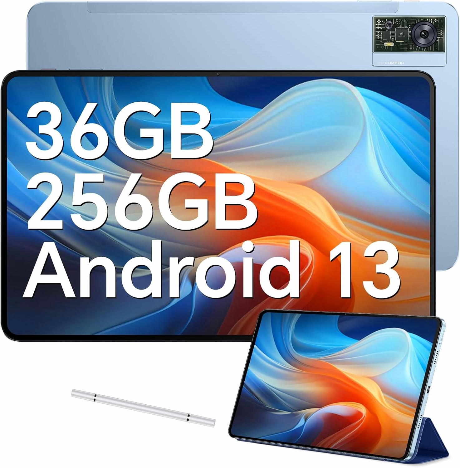 OUKITEL OT5 Tablet 12 inch 2K Display 2.2GHz Gaming Tablet with Pen, 36GB RAM 256GB/2TB ROM 11000mAh Battery Android 13 Helio G99 4G LTE/5G WiFi, Four Speakers,16MP 2MP 8MP, GPS,Face ID,Dual SIM,Blue