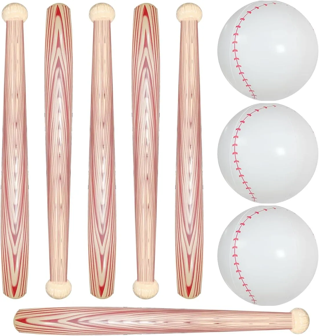 OULUN 9Pcs Beach Baseball Ball Inflatable Baseball Bat Include 3Pcs Beach Baseball and 6Pcs Baseball Bat Kids Pool Beach Inflates Baseball Toys Baseball Party Sports Game Party Favors