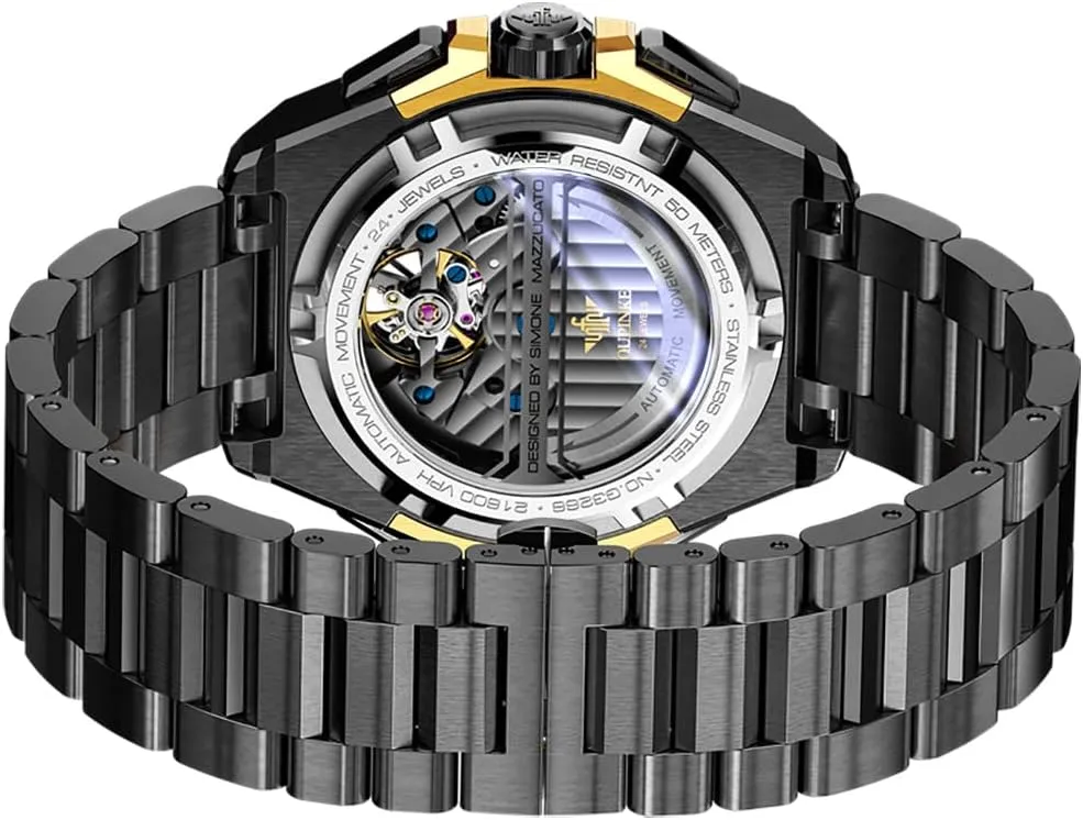 OUPINKE Watch for Men Automatic Wristwatch Sapphire Crystal Calendar Skeleton Luminous 3D Dial with 5ATM Waterproof Luxury Tungsten Steel Strap