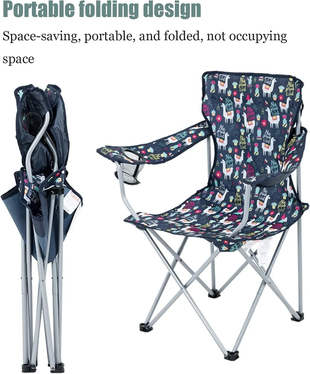 Outdoor Camping Chair Folding Camping Chair Portable Carry Bag with Mesh Cup Holder Comfortable Arms Space Saving Lightweight Portable Folding Lawn Chairs