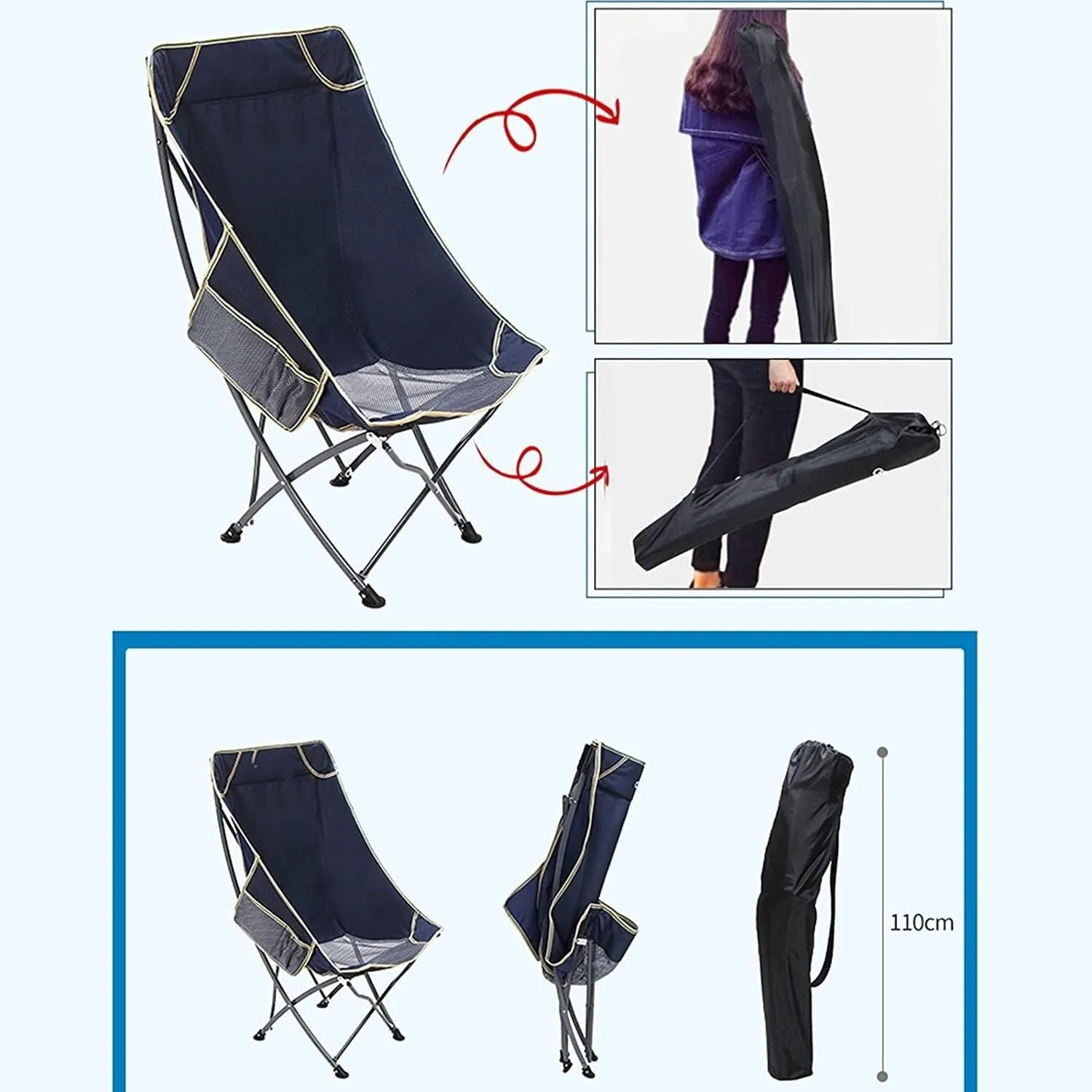 Outdoor Camping Chair Ultralight Folding Camping Chair with Backrest Leisure Beach Seat with Mesh External Hanging Bag Portable Backpack Chair Portable Folding Lawn Chai