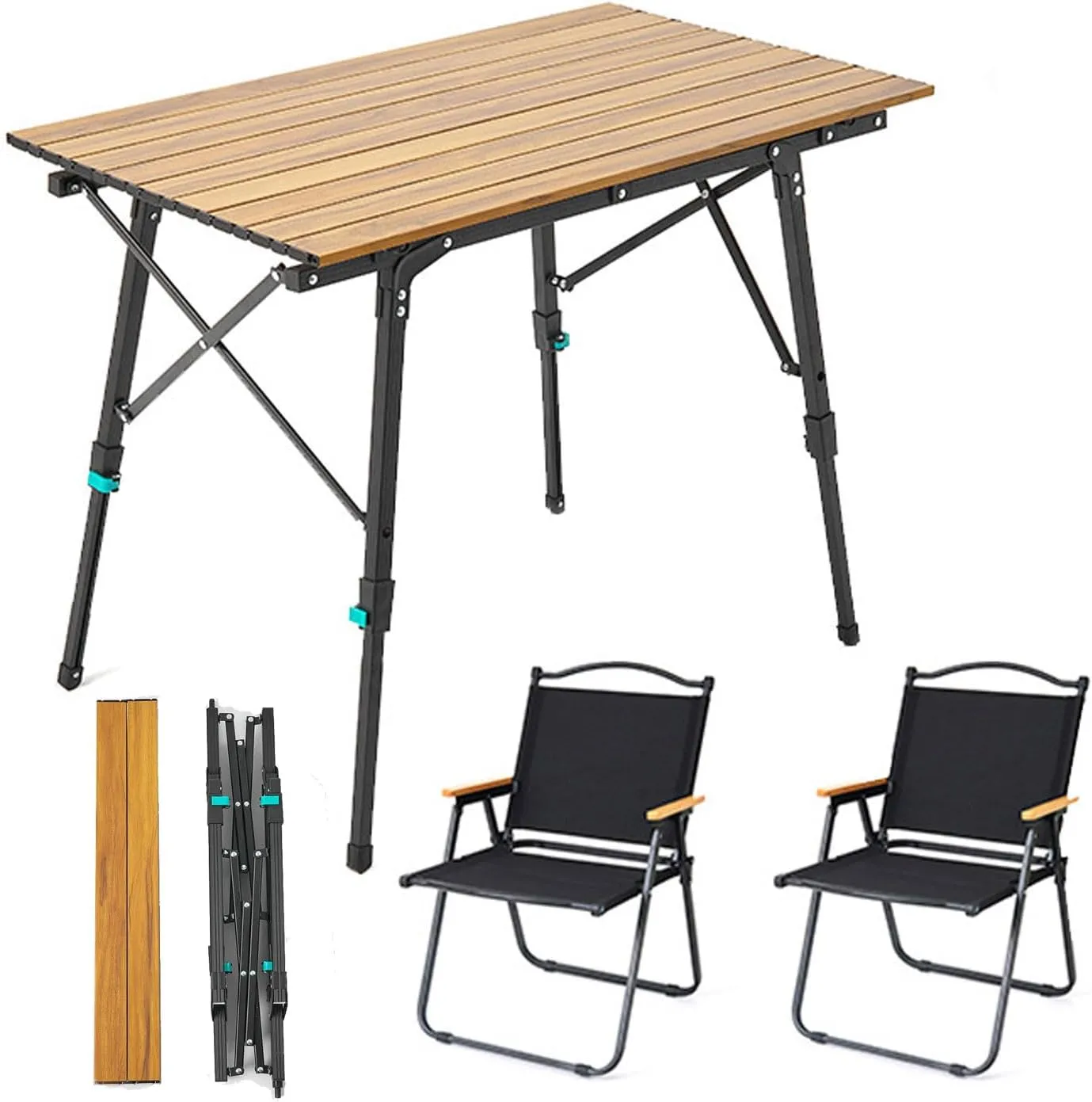 Outdoor Folding Table and Chairs Portable Picnic Camping Table Chair Set with Adjustable Height Aluminum Roll Up Table for Outdoor, Picnic,Backyard