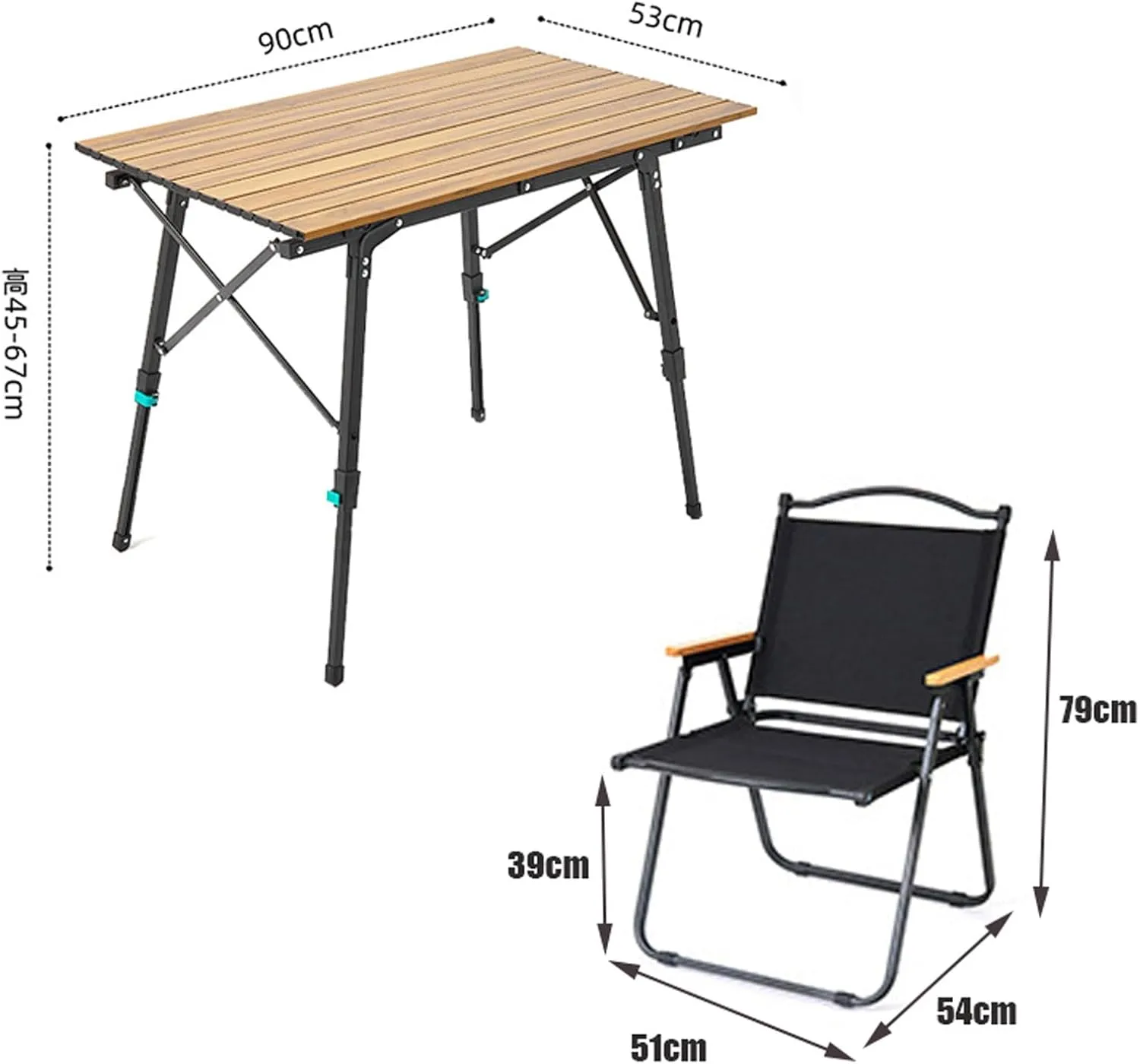 Outdoor Folding Table and Chairs Portable Picnic Camping Table Chair Set with Adjustable Height Aluminum Roll Up Table for Outdoor, Picnic,Backyard