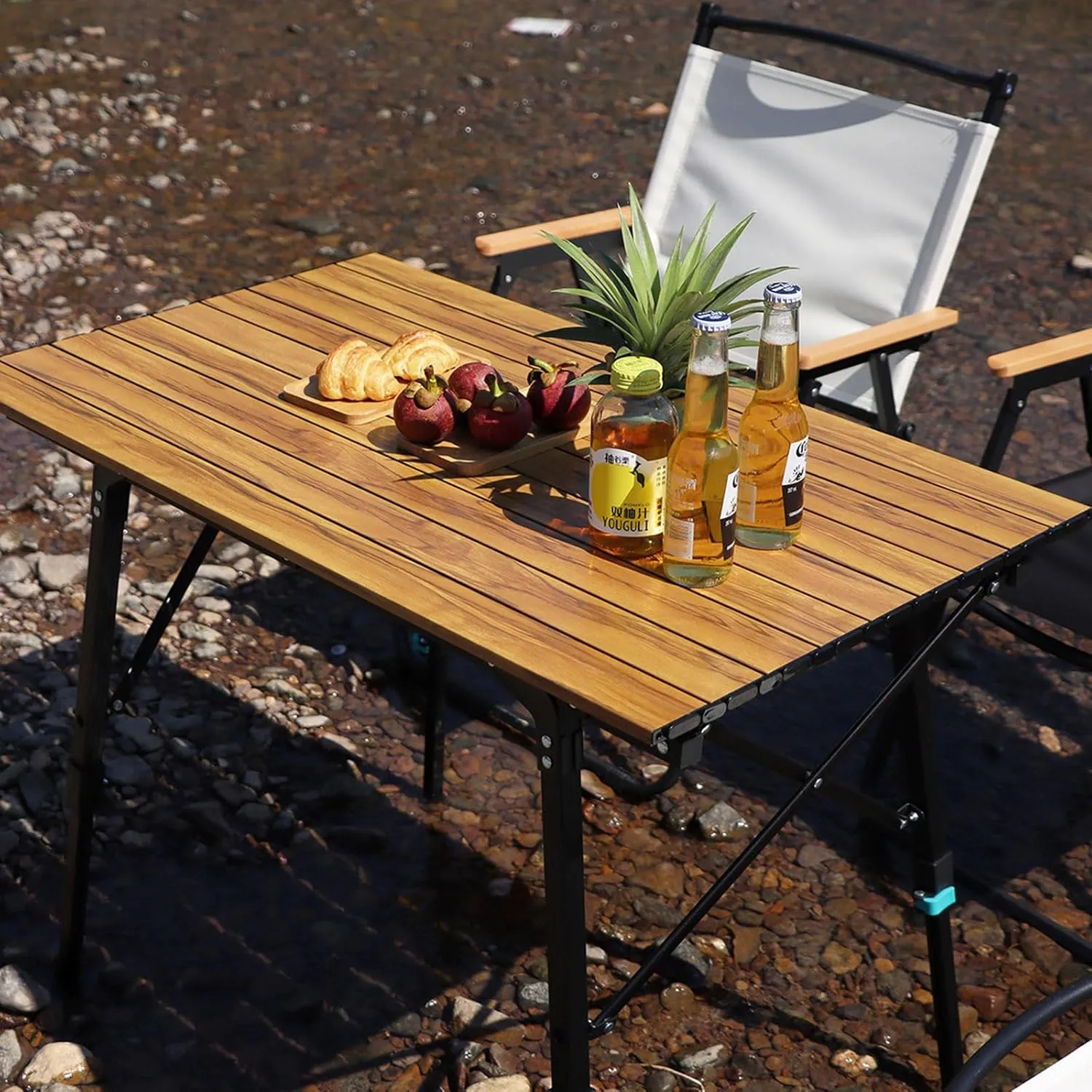 Outdoor Folding Table and Chairs Portable Picnic Camping Table Chair Set with Adjustable Height Aluminum Roll Up Table for Outdoor, Picnic,Backyard