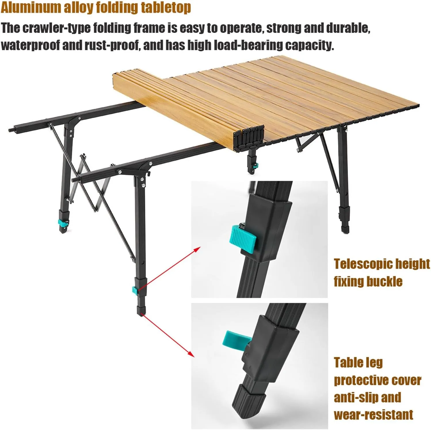 Outdoor Folding Table and Chairs Portable Picnic Camping Table Chair Set with Adjustable Height Aluminum Roll Up Table for Outdoor, Picnic,Backyard