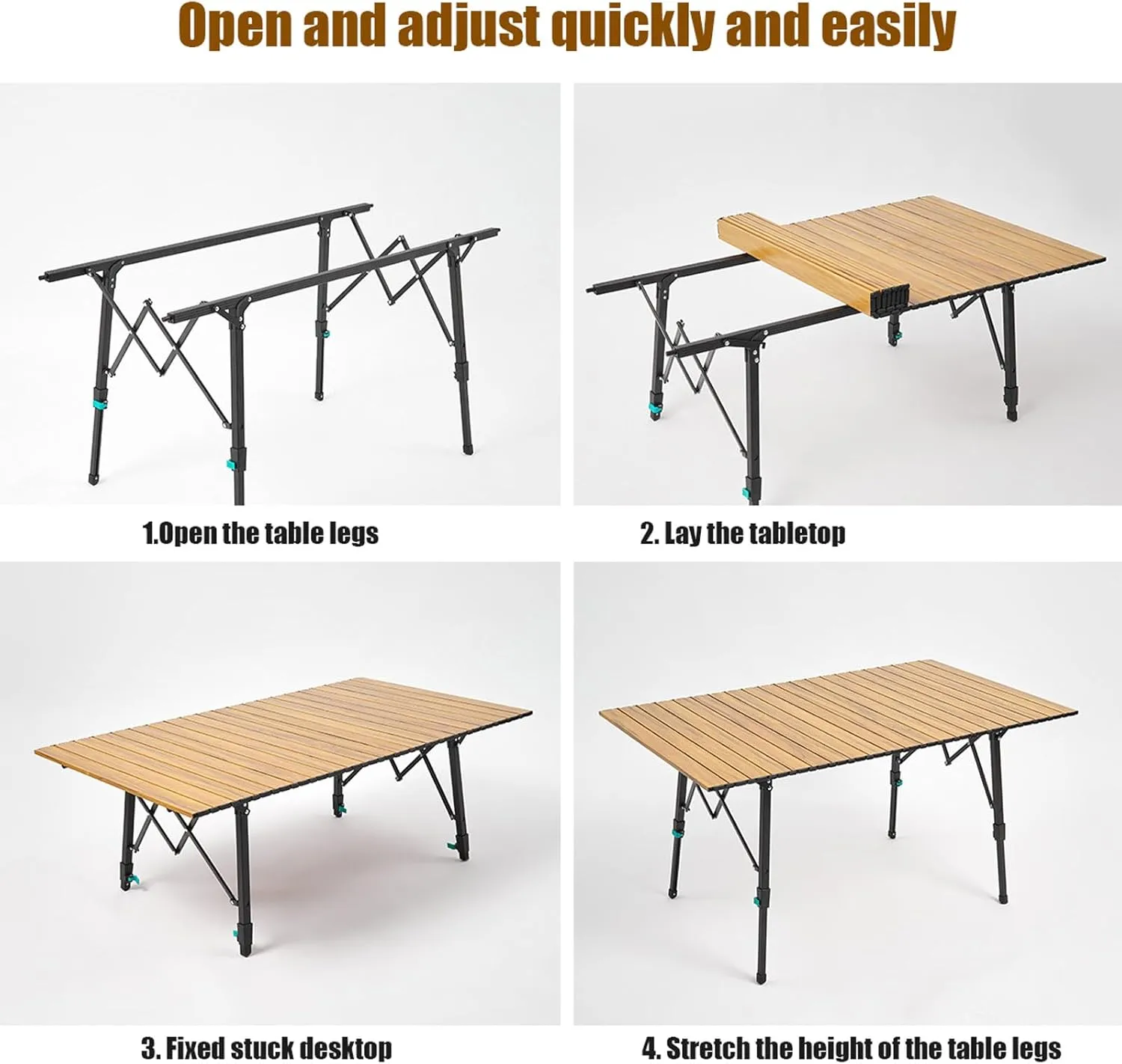 Outdoor Folding Table and Chairs Portable Picnic Camping Table Chair Set with Adjustable Height Aluminum Roll Up Table for Outdoor, Picnic,Backyard