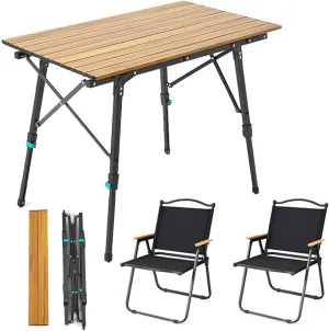 Outdoor Folding Table and Chairs Portable Picnic Camping Table Chair Set with Adjustable Height Aluminum Roll Up Table for Outdoor, Picnic,Backyard