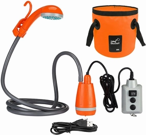 Outdoor Camping Shower Pump USB able Shower Head with Folding Bucket for Camping Hiking Traveling