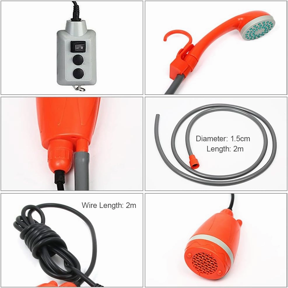 Outdoor Camping Shower Pump USB able Shower Head with Folding Bucket for Camping Hiking Traveling
