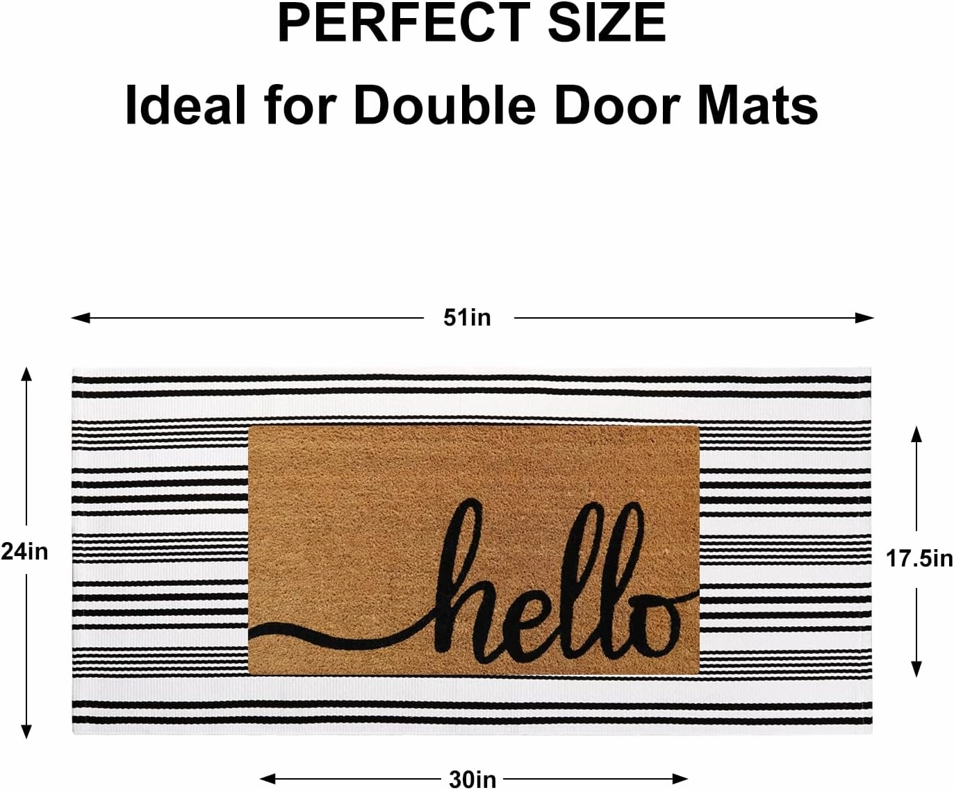 Outdoor Rug Front Door Mat 2'x4.3', Cotton Indoor Doormat Washable Black and White Striped Rug, Foldable Reversible Layered Door Mats for Entryway/Farmhouse/Home Entrance