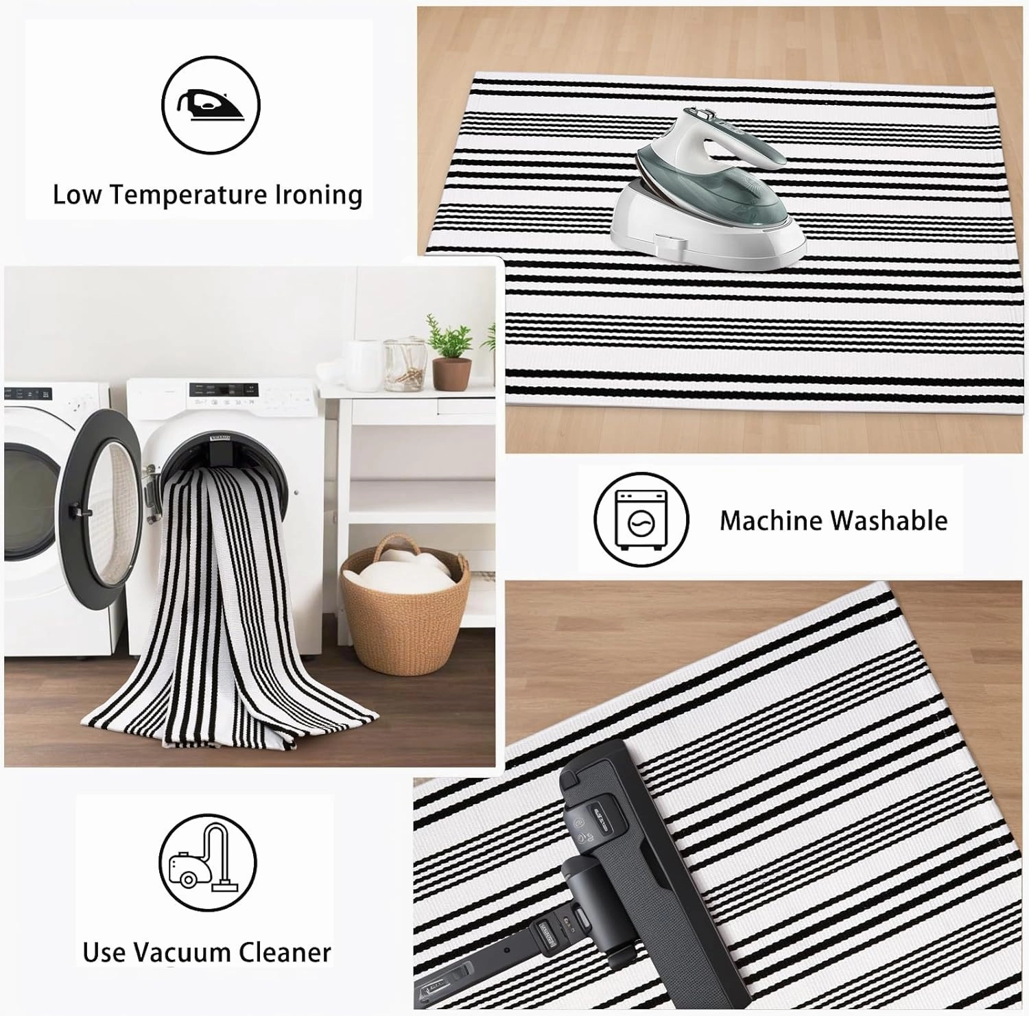 Outdoor Rug Front Door Mat 2'x4.3', Cotton Indoor Doormat Washable Black and White Striped Rug, Foldable Reversible Layered Door Mats for Entryway/Farmhouse/Home Entrance