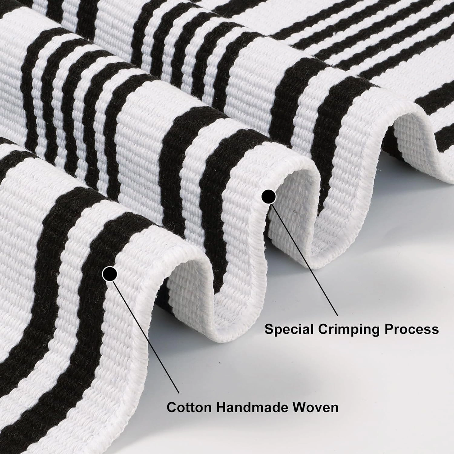Outdoor Rug Front Door Mat 2'x4.3', Cotton Indoor Doormat Washable Black and White Striped Rug, Foldable Reversible Layered Door Mats for Entryway/Farmhouse/Home Entrance
