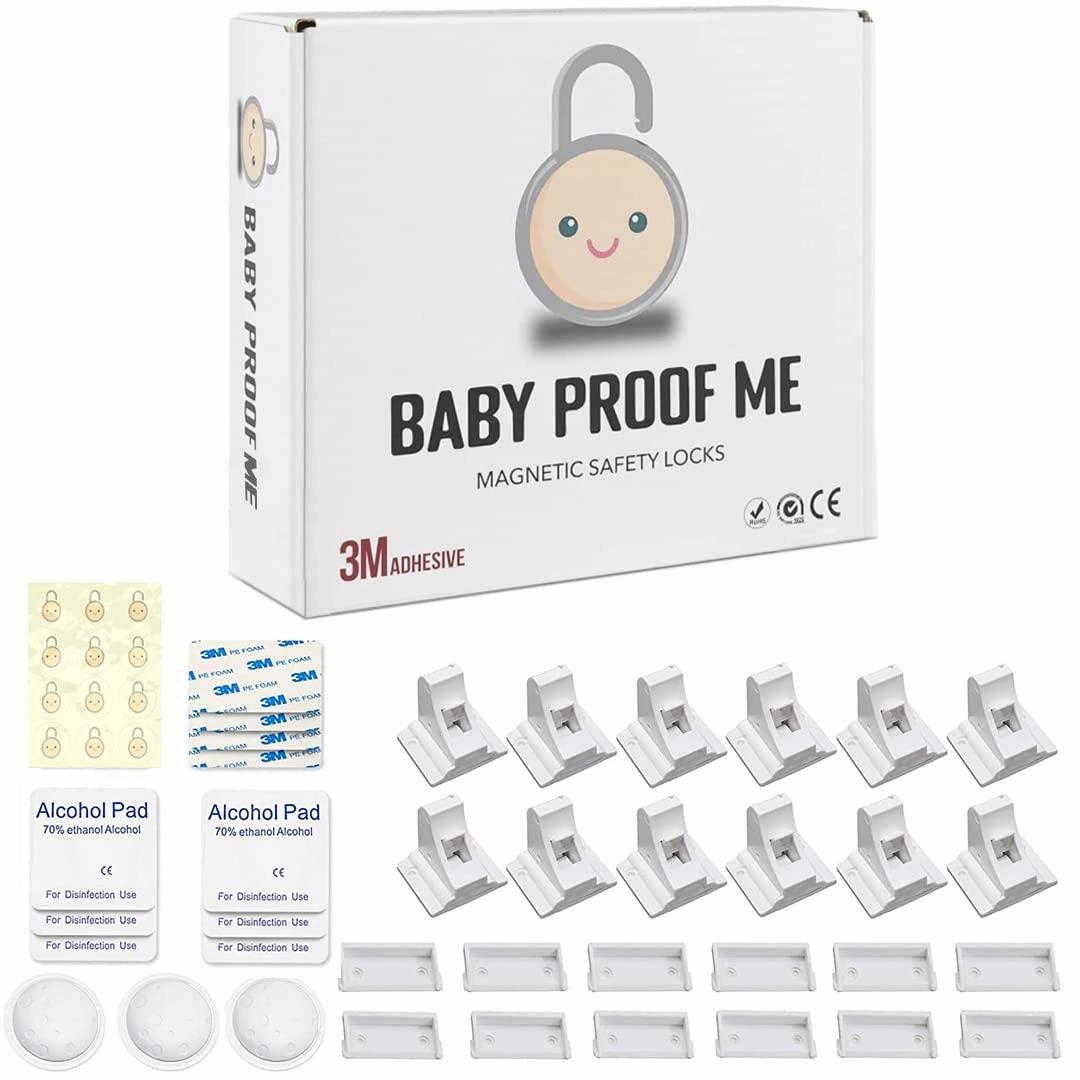 Pack of 12 Magnetic Baby Cabinet Locks for Child Safety with 3 Keys, 3M Adhesive Easy Installation, Baby Proofing Magnetic Locks for Cabinets and Drawers