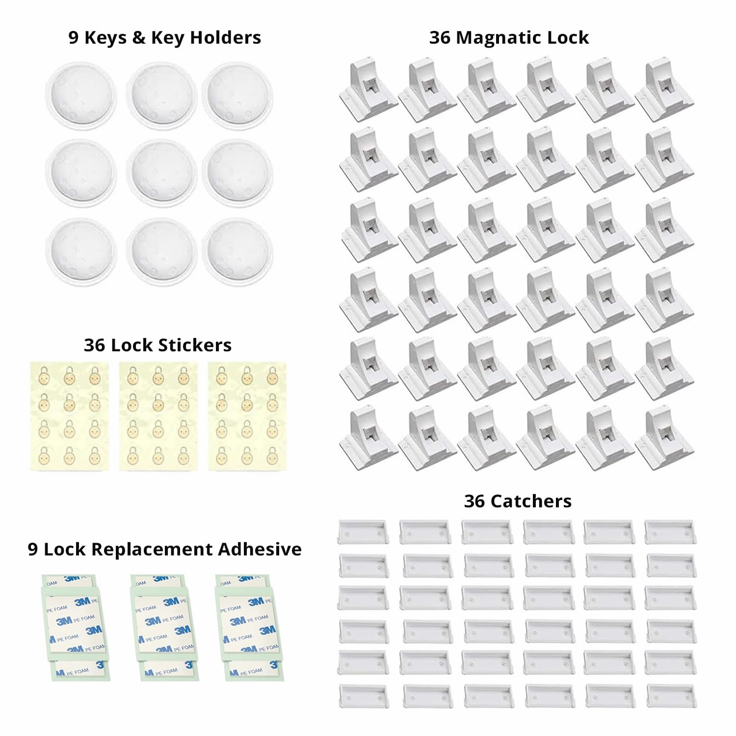 Pack of 36 Magnetic Baby Cabinet Locks for Child Safety with 9 Keys, 3M Adhesive Easy Installation, Baby Proofing Magnetic Locks for Cabinets and Drawers