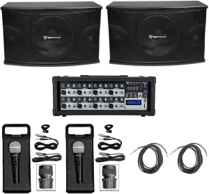 Pair Rockville KPS10 10" 3-Way 1200 Watt Karaoke/Pro Speakers Amplifier (2) Mics