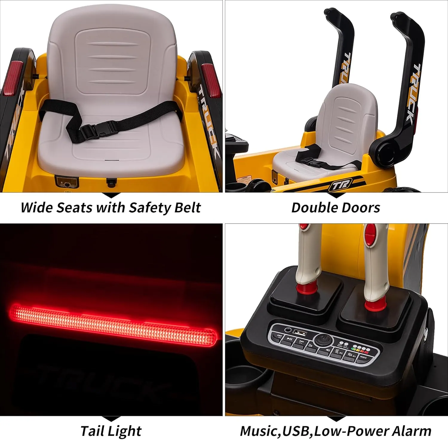 PALBY'S Kids Ride On Electric Excavator Digger Car with Remote Control & Digging Arm, 12V 10Ah Battery, 4x75W Motors,Led Tail Light, Music, USB, 360° Rotation Riding Toy Gift for Ages 3 ,Yellow