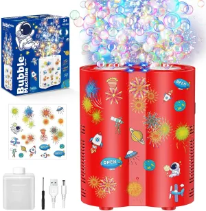 PANACARE Astronaut Soap Bubble Machine Fireworks Bubble Machine for Kids 20000  Bubble per Min/Lights/DIY Stickers/240ml Solution Automatic Bubble Toy for Kids Summer Outdoor Party Wedding