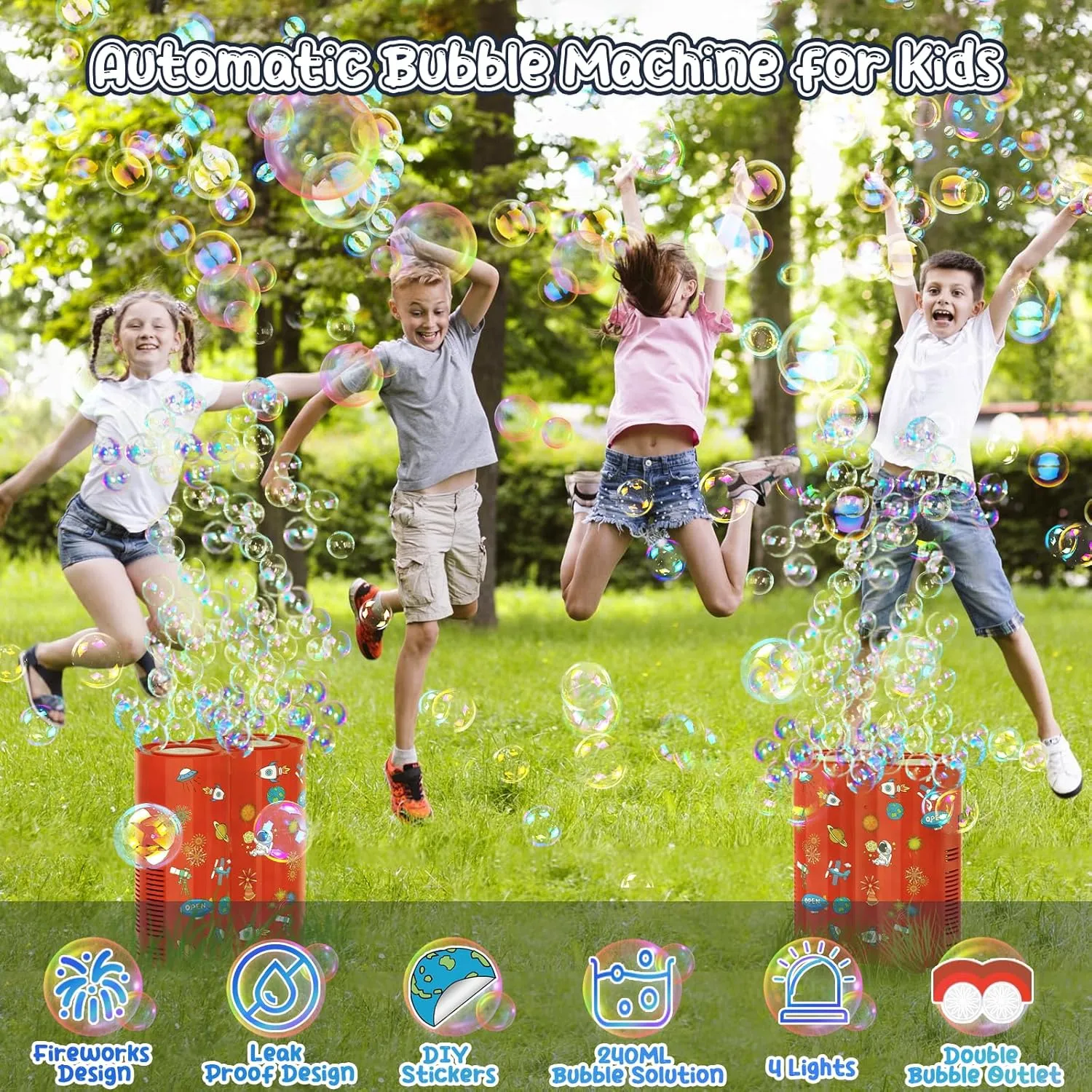 PANACARE Astronaut Soap Bubble Machine Fireworks Bubble Machine for Kids 20000  Bubble per Min/Lights/DIY Stickers/240ml Solution Automatic Bubble Toy for Kids Summer Outdoor Party Wedding