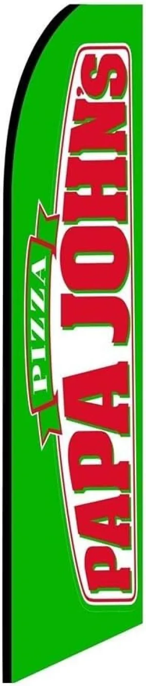 Papa Johns Green Feather Flag | 3ft W x 11.5ft H | Durable Super-Knit Polyester | Outdoor Advertising Banner Flag for Promotions