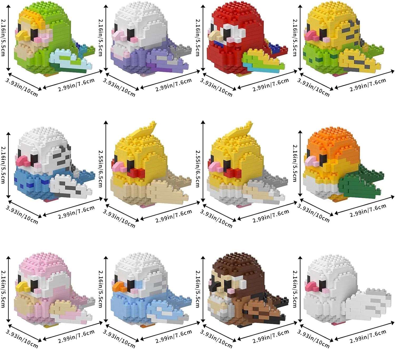 Parrots Micro Mini Building Block Sets Birthday Gift for Kids, Animals Buildling Model Kits, Mini Bricks Birds Series Toys for Kids（12 Boxes）