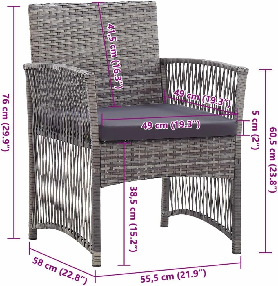 Patio Armchairs Set of 2 with Cushions, Outdoor Lounge Chairs Anthracite Poly Rattan, Sturdy Steel Frame and Thick Padded Seats for Garden Poolside Backyard Porch