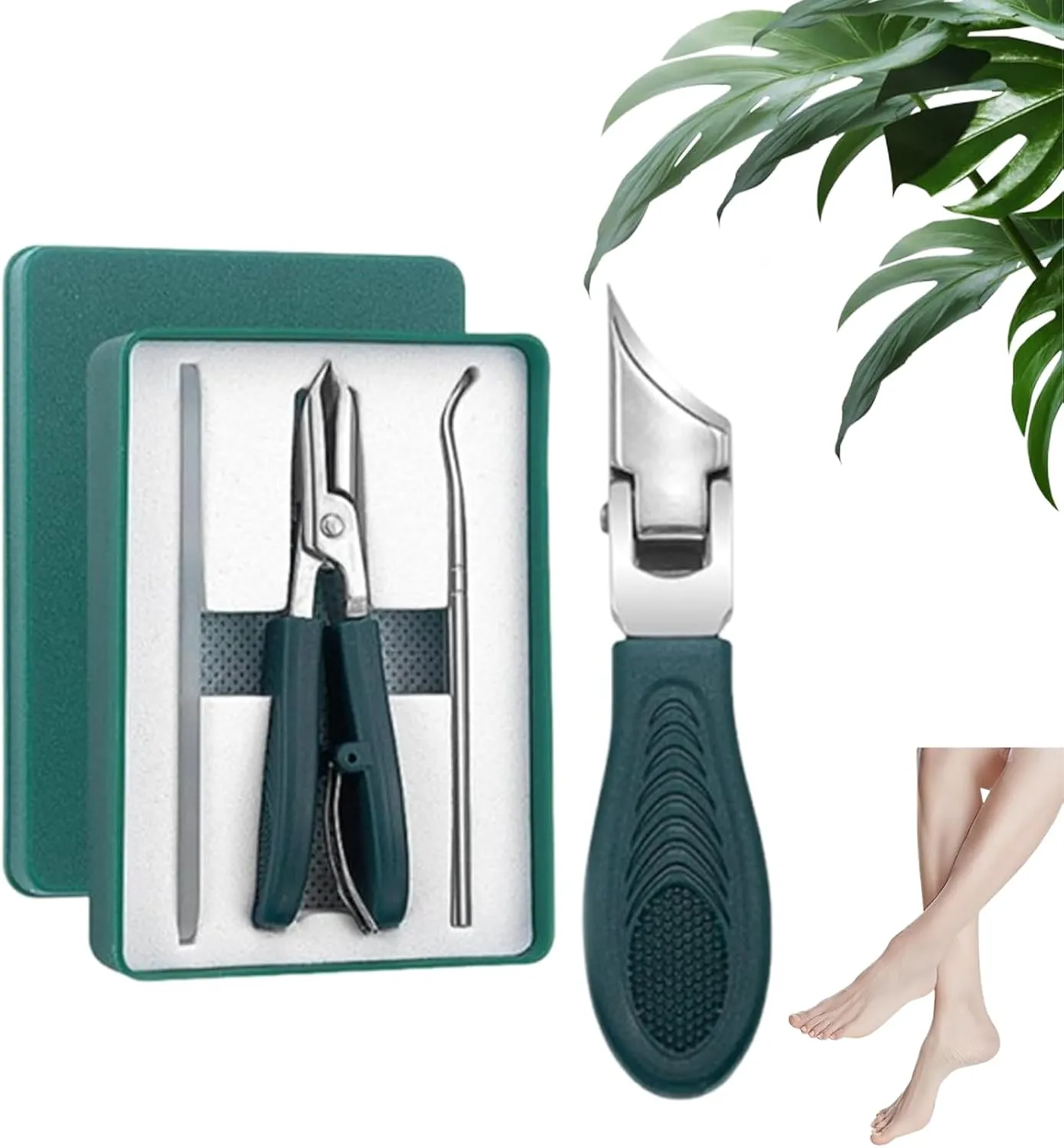 Pefctiordent Toenail Clippers,Chiclify Nail Clipper,Pefctiordent Eagle Beak Angled Nail Clippers 3-Piece Set,Wide Jaw Opening Anti-Splash Slanted Nail Clipper for Thick & Ingrown Nails (Green 1pcs)