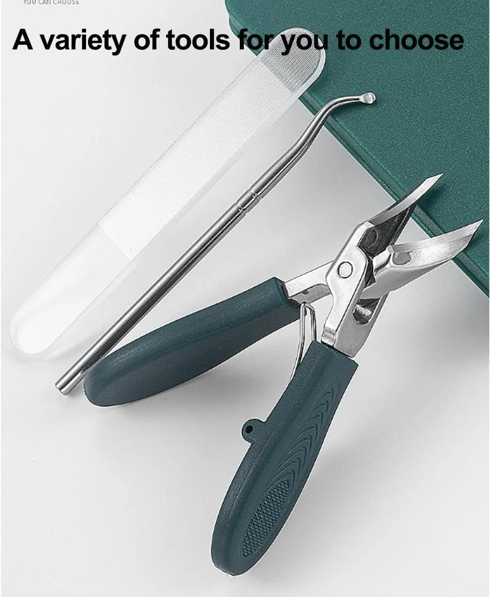 Pefctiordent Toenail Clippers,Chiclify Nail Clipper,Pefctiordent Eagle Beak Angled Nail Clippers 3-Piece Set,Wide Jaw Opening Anti-Splash Slanted Nail Clipper for Thick & Ingrown Nails (Green 1pcs)