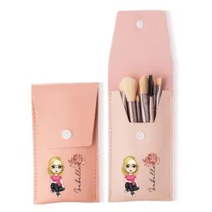 Personalized Birth Flower Makeup Brush Bag Set, Custom Cartoon Character and Name on Surface of the Makeup Brush Travel Holder, Comes with 8 Brushes, Birthday Christmas Gifts for Women