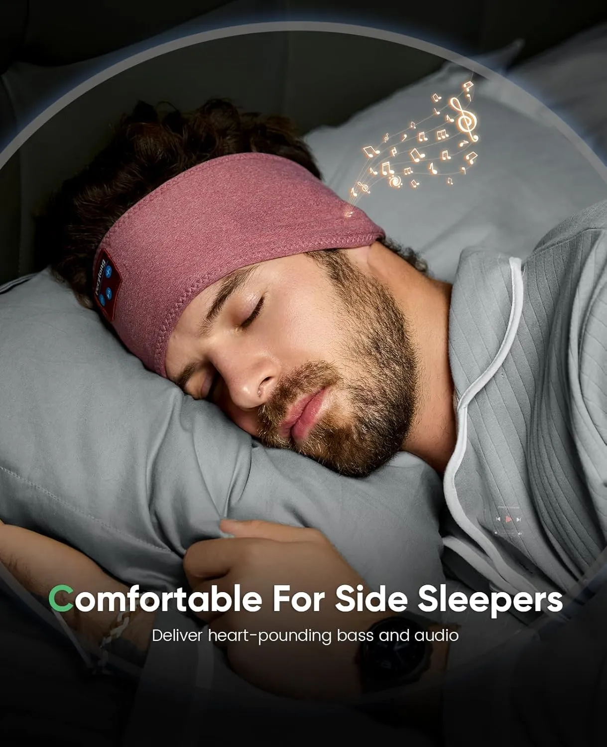Perytong Sleep Headphones Bluetooth 5.4 Headband Headphones, Wireless Earphones Music Sleep Earbuds for Side Sleepers Sleeping Eye Mask for Women Men Workout Running Cool Unique Gifts