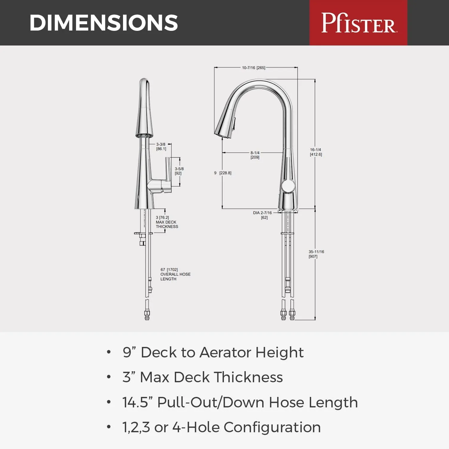 Pfister Barulli Kitchen Faucet with Pull Down Sprayer and Soap Dispenser, Single Handle, High Arc, Polished Chrome Finish, F5297BARC