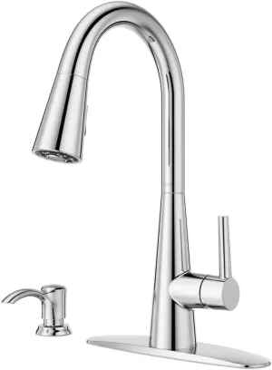 Pfister Barulli Kitchen Faucet with Pull Down Sprayer and Soap Dispenser, Single Handle, High Arc, Polished Chrome Finish, F5297BARC