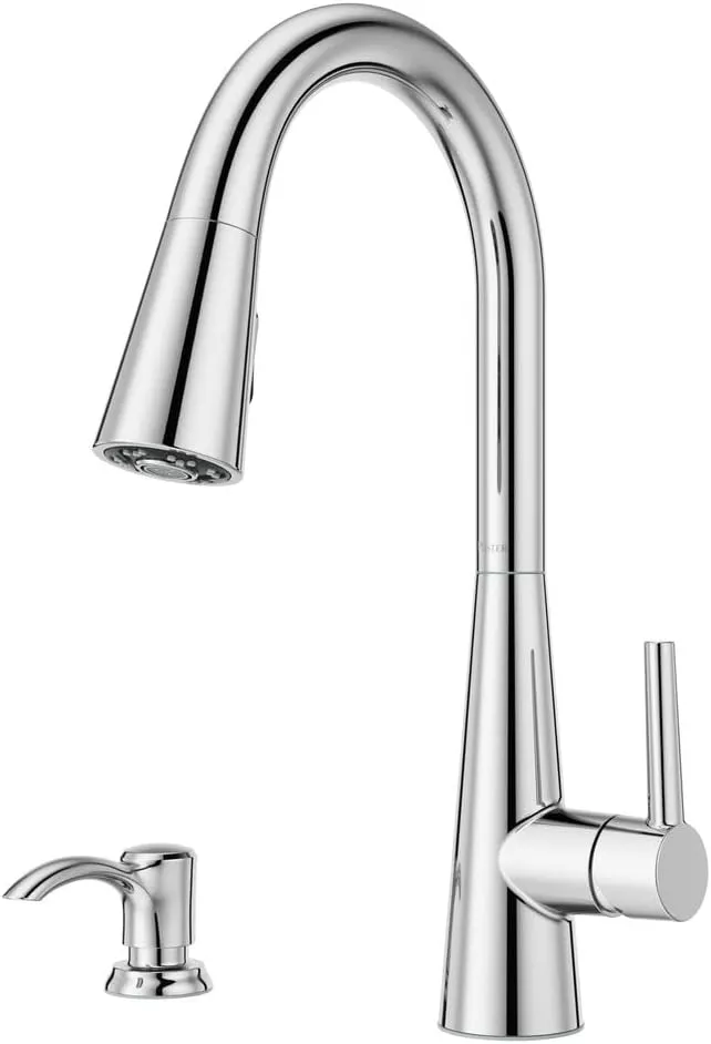 Pfister Barulli Kitchen Faucet with Pull Down Sprayer and Soap Dispenser, Single Handle, High Arc, Polished Chrome Finish, F5297BARC