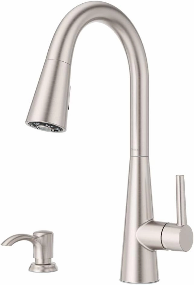 Pfister Barulli Kitchen Faucet with Pull Down Sprayer and Soap Dispenser, Single Handle, High Arc, Spot Defense Stainless Steel Finish, F5297BARGS