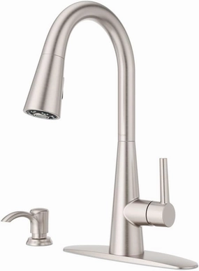 Pfister Barulli Kitchen Faucet with Pull Down Sprayer and Soap Dispenser, Single Handle, High Arc, Spot Defense Stainless Steel Finish, F5297BARGS