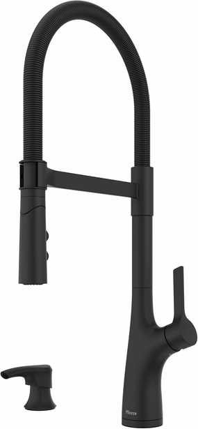 Pfister Ceylon Commercial Culinary Kitchen Faucet with Pull Down Sprayer and Soap Dispenser, Single Handle, High Arc, Spot Defense Matte Black Finish, F5297CLOCSDB