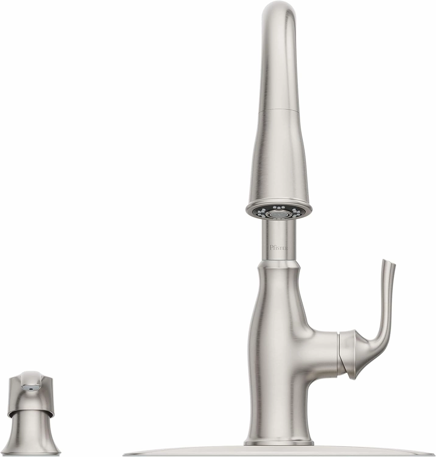Pfister Rosslyn Kitchen Faucet with Pull Down Sprayer and Soap Dispenser, Single Handle, High Arc, Spot Defense Stainless Steel Finish, F5297RSSRGS