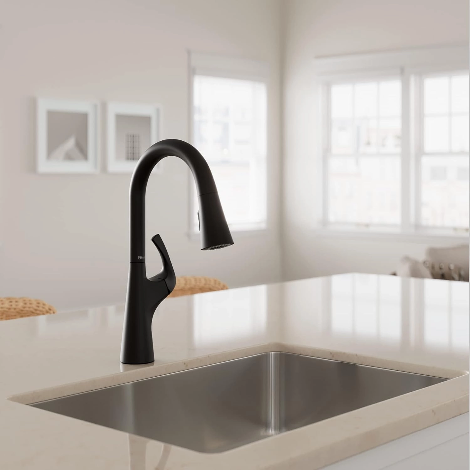 Pfister Talega Kitchen Faucet with Pull Down Sprayer, Single Handle, High Arc, Matte Black Finish, F5297TEB