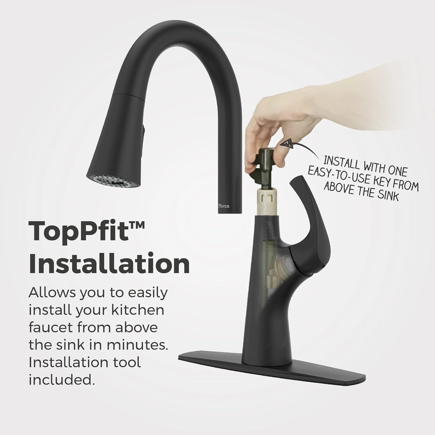 Pfister Talega Kitchen Faucet with Pull Down Sprayer, Single Handle, High Arc, Matte Black Finish, F5297TEB
