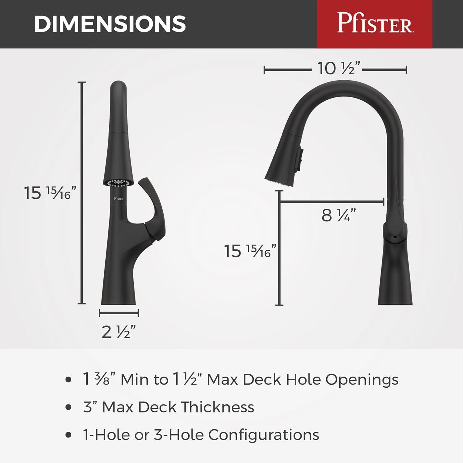Pfister Talega Kitchen Faucet with Pull Down Sprayer, Single Handle, High Arc, Matte Black Finish, F5297TEB