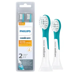 Philips Sonicare for Kids 3  Genuine Replacement Toothbrush Heads, 2 Brush Heads, Turquoise and White, Compact, HX6032/94